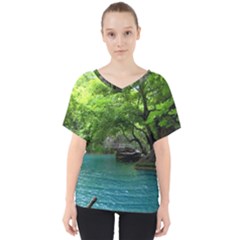 Backgrounds List Of Lake Background Beautiful Waterfalls Nature V-neck Dolman Drape Top