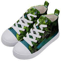 Backgrounds List Of Lake Background Beautiful Waterfalls Nature Kid s Mid-top Canvas Sneakers by Modern2018