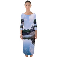 Beautiful Pagoda On Lake Nature Wallpaper Quarter Sleeve Midi Bodycon Dress by Modern2018