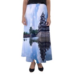 Beautiful Pagoda On Lake Nature Wallpaper Flared Maxi Skirt