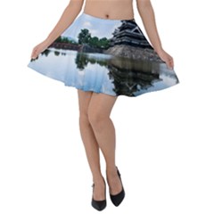 Beautiful Pagoda On Lake Nature Wallpaper Velvet Skater Skirt