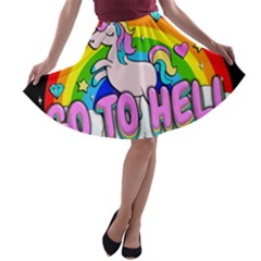 Go To Hell - Unicorn A-line Skater Skirt by Valentinaart