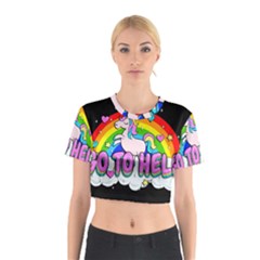 Go To Hell - Unicorn Cotton Crop Top by Valentinaart