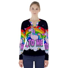 Go To Hell - Unicorn V-neck Long Sleeve Top by Valentinaart