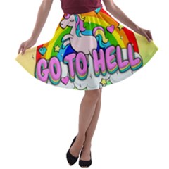 Go To Hell - Unicorn A-line Skater Skirt by Valentinaart