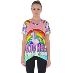 Go To Hell - Unicorn Cut Out Side Drop Tee by Valentinaart