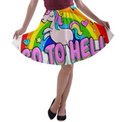 Go To Hell - Unicorn A-line Skater Skirt by Valentinaart