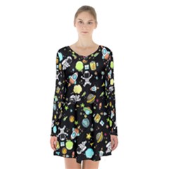 Space Pattern Long Sleeve Velvet V-neck Dress by Valentinaart