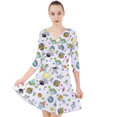 Space Pattern Quarter Sleeve Front Wrap Dress