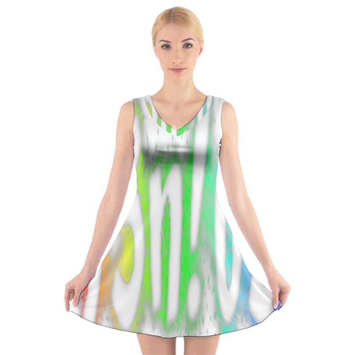 Genius Funny Typography Bright Rainbow Colors V-Neck Sleeveless Dress