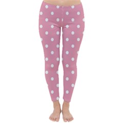 Pink Polka Dot Background Classic Winter Leggings by Modern2018