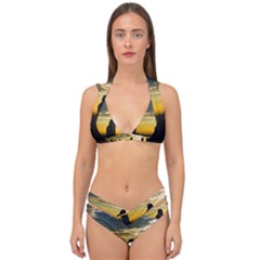 Skyline Sunset Buildings Cityscape Double Strap Halter Bikini Set