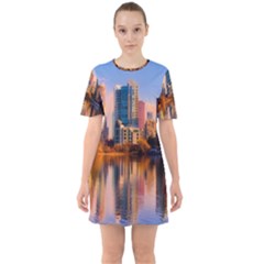 Vancouver Canada Sea Ocean Sixties Short Sleeve Mini Dress by Simbadda