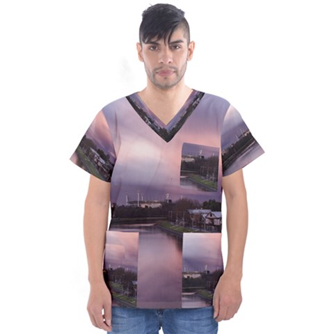 Sunset Melbourne Yarra River Men s V-neck Scrub Top by Simbadda