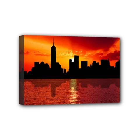 Skyline New York City Sunset Dusk Mini Canvas 6  X 4  by Simbadda