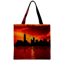 Skyline New York City Sunset Dusk Grocery Tote Bag by Simbadda