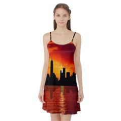 Skyline New York City Sunset Dusk Satin Night Slip by Simbadda