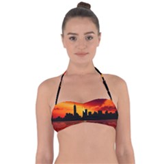 Skyline New York City Sunset Dusk Halter Bandeau Bikini Top by Simbadda