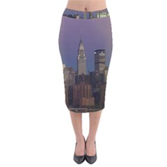 Skyline City Manhattan New York Velvet Midi Pencil Skirt by Simbadda