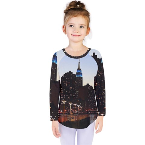 New York City Skyline Building Kids  Long Sleeve Tee by Simbadda