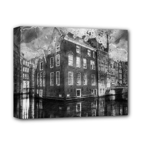 Reflection Canal Water Street Deluxe Canvas 14  X 11  by Simbadda