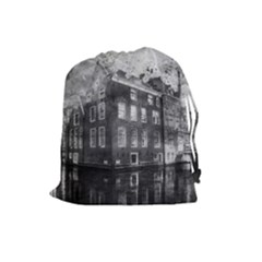 Reflection Canal Water Street Drawstring Pouches (large)  by Simbadda