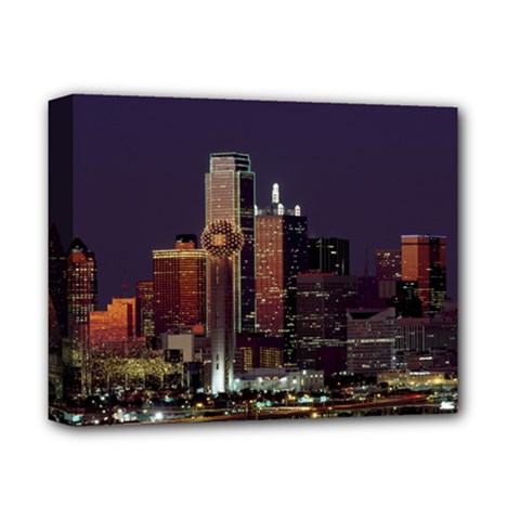 Dallas Texas Skyline Dusk Usa Deluxe Canvas 14  X 11  by Simbadda