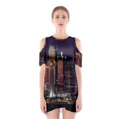 Dallas Texas Skyline Dusk Usa Shoulder Cutout One Piece by Simbadda