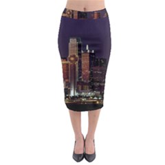 Dallas Texas Skyline Dusk Usa Midi Pencil Skirt by Simbadda