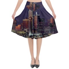 Dallas Texas Skyline Dusk Usa Flared Midi Skirt