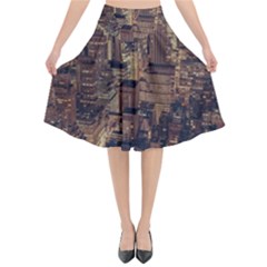 New York City Skyline Nyc Flared Midi Skirt by Simbadda