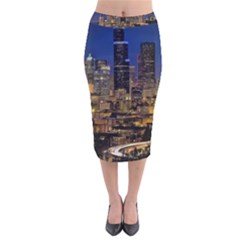 Skyline Downtown Seattle Cityscape Velvet Midi Pencil Skirt by Simbadda