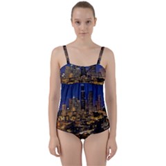 Skyline Downtown Seattle Cityscape Twist Front Tankini Set by Simbadda