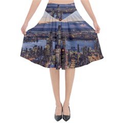 Panoramic City Water Travel Flared Midi Skirt by Simbadda