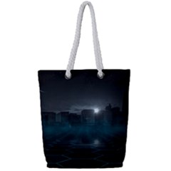 Skyline Night Star Sky Moon Sickle Full Print Rope Handle Tote (small) by Simbadda