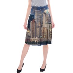 New York Skyline Manhattan Hudson Midi Beach Skirt by Simbadda