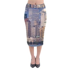 New York Skyline Manhattan Hudson Velvet Midi Pencil Skirt by Simbadda