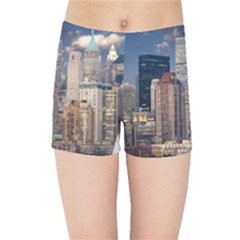 New York Skyline Manhattan Hudson Kids Sports Shorts by Simbadda