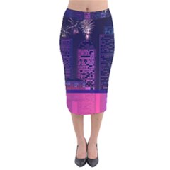 Architecture Home Skyscraper Velvet Midi Pencil Skirt by Simbadda