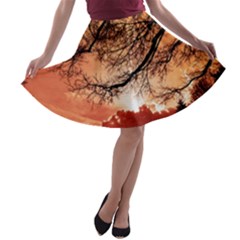 Tree Skyline Silhouette Sunset A-line Skater Skirt