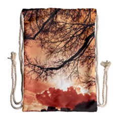 Tree Skyline Silhouette Sunset Drawstring Bag (large) by Simbadda