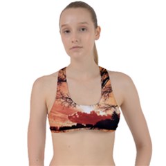 Tree Skyline Silhouette Sunset Criss Cross Racerback Sports Bra