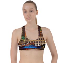 Shanghai Skyline Architecture Criss Cross Racerback Sports Bra by Simbadda