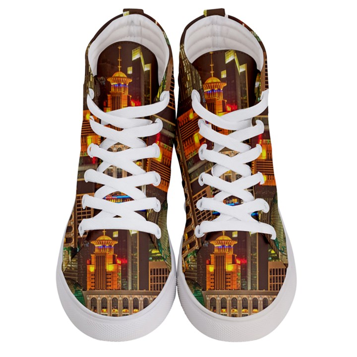 Shanghai Skyline Architecture Men s Hi-Top Skate Sneakers