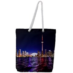 Toronto City Cn Tower Skydome Full Print Rope Handle Tote (large) by Simbadda