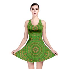 Wonderful Mandala Of Green And Golden Love Reversible Skater Dress by pepitasart