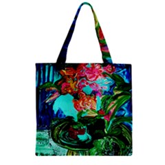 Flowers On The Tea Table Zipper Grocery Tote Bag by bestdesignintheworld