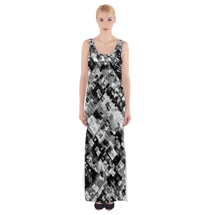 Black And White Patchwork Pattern Maxi Thigh Split Dress