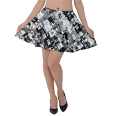 Black And White Patchwork Pattern Velvet Skater Skirt by dflcprints