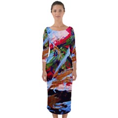 Blue Flamingoes 4 Quarter Sleeve Midi Bodycon Dress by bestdesignintheworld